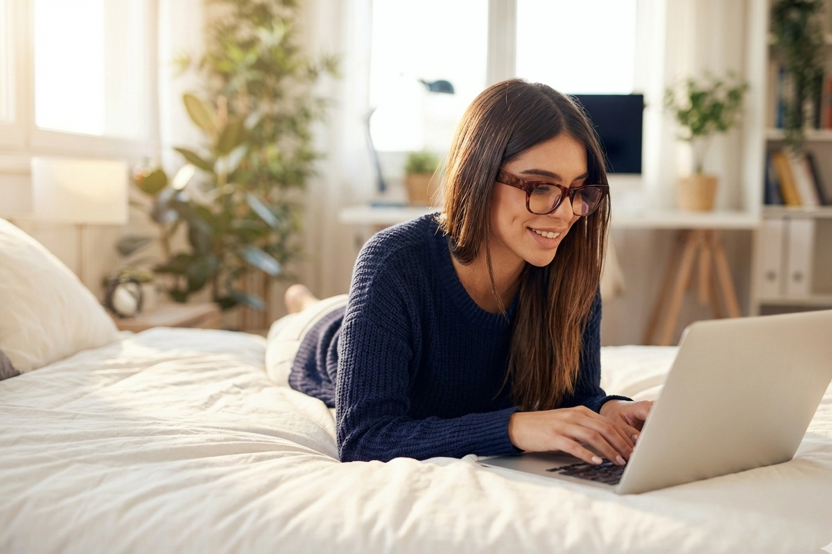 Woman working on laptop from home