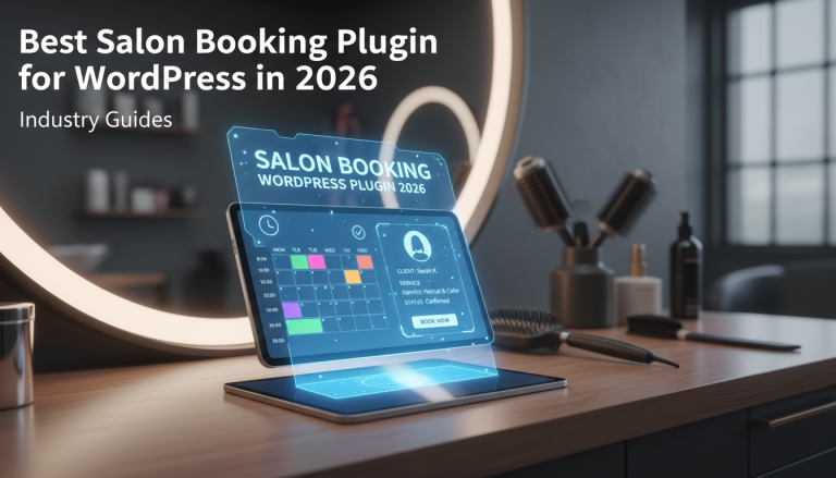 Create a featured image for a blog post with this context: Article title: "Best Salon Booking Plugin for WordPress in 2026" Summary: If you run a salon, you know that managing appointments can make or