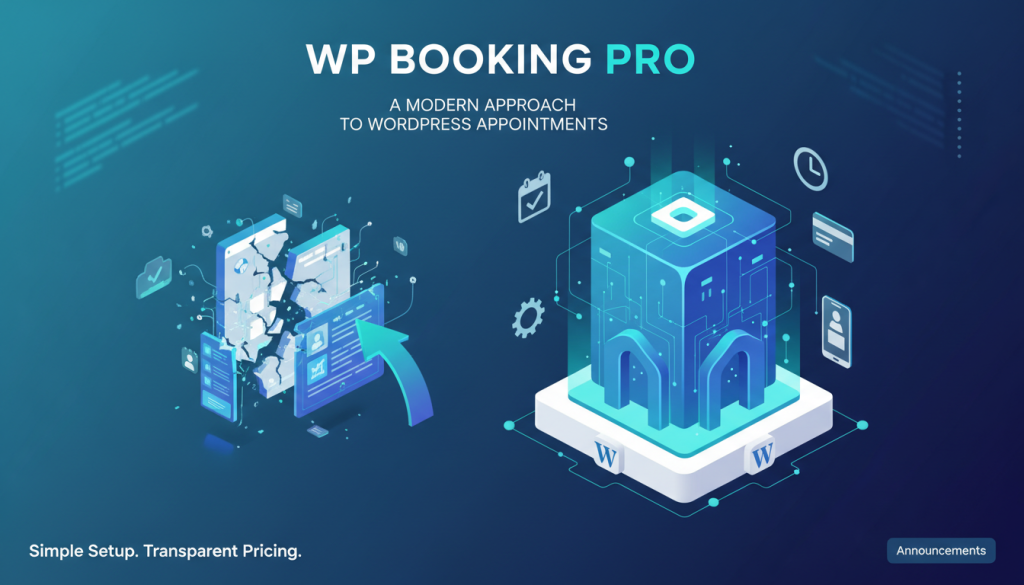 Create a featured image for a blog post with this context: Article title: "Why We Built WP Booking Pro: A Modern Approach to WordPress Appointments" Summary: Frustrated with complex, outdated WordPres