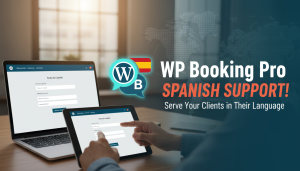 Create a featured image for a blog post with this context: Article title: "WordPress Booking Plugin with Spanish Support" Summary: If you serve Spanish-speaking clients, your booking system needs to s